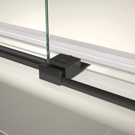 Vela 44 ½-47 x 78 ¾ in. 8mm Sliding Shower Door with Towel Bar for Alcove Installation with Clear glass in Matte Black and Brushed Gold - Plumbing Market