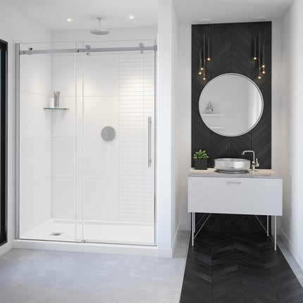 Vela 56 ½-59 x 78 ¾ in. 8mm Sliding Shower Door for Alcove Installation with Clear glass in Chrome - Plumbing Market