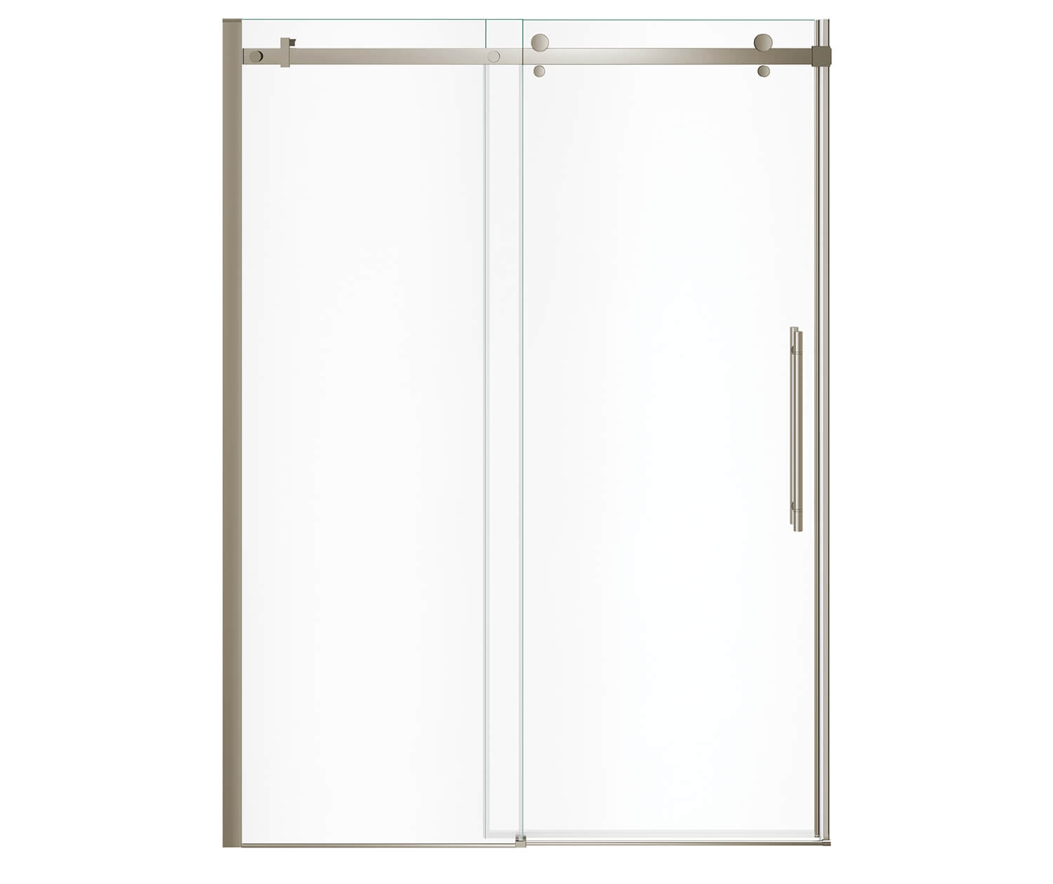 Vela 56 ½-59 x 78 ¾ in. 8mm Sliding Shower Door for Alcove Installation with Clear glass in Brushed Nickel - Plumbing Market