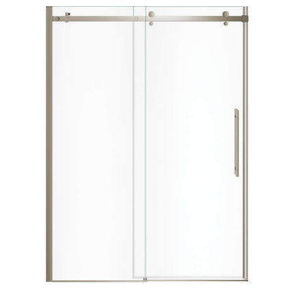 Vela 56 ½-59 x 78 ¾ in. 8mm Sliding Shower Door for Alcove Installation with Clear glass in Brushed Nickel - Plumbing Market
