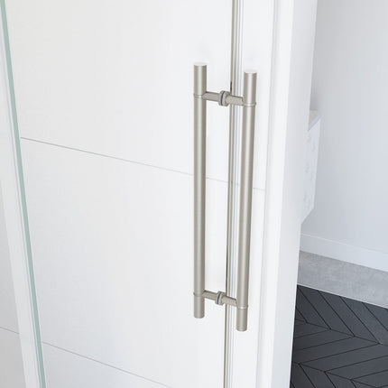 Vela 56 ½-59 x 78 ¾ in. 8mm Sliding Shower Door for Alcove Installation with Clear glass in Brushed Nickel - Plumbing Market