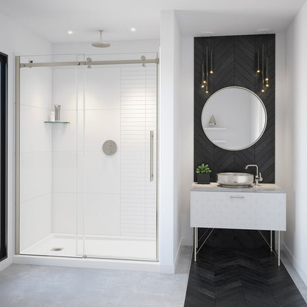Vela 56 ½-59 x 78 ¾ in. 8mm Sliding Shower Door for Alcove Installation with Clear glass in Brushed Nickel - Plumbing Market