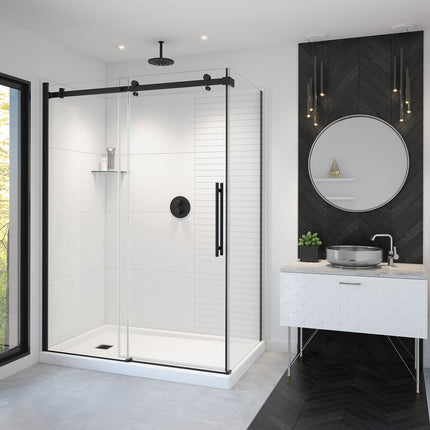 Vela 56 ½-59 x 78 ¾ in. 8mm Sliding Shower Door for Alcove Installation with Clear glass in Matte Black - Plumbing Market
