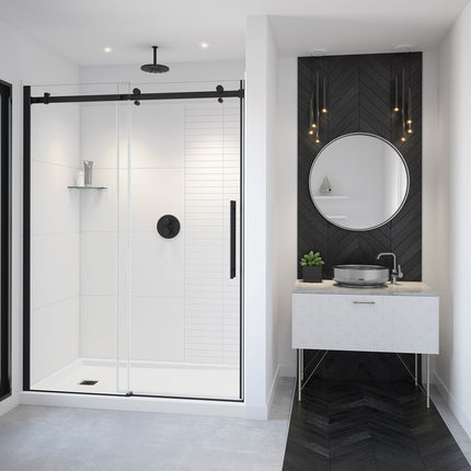 Vela 56 ½-59 x 78 ¾ in. 8mm Sliding Shower Door for Alcove Installation with Clear glass in Matte Black - Plumbing Market