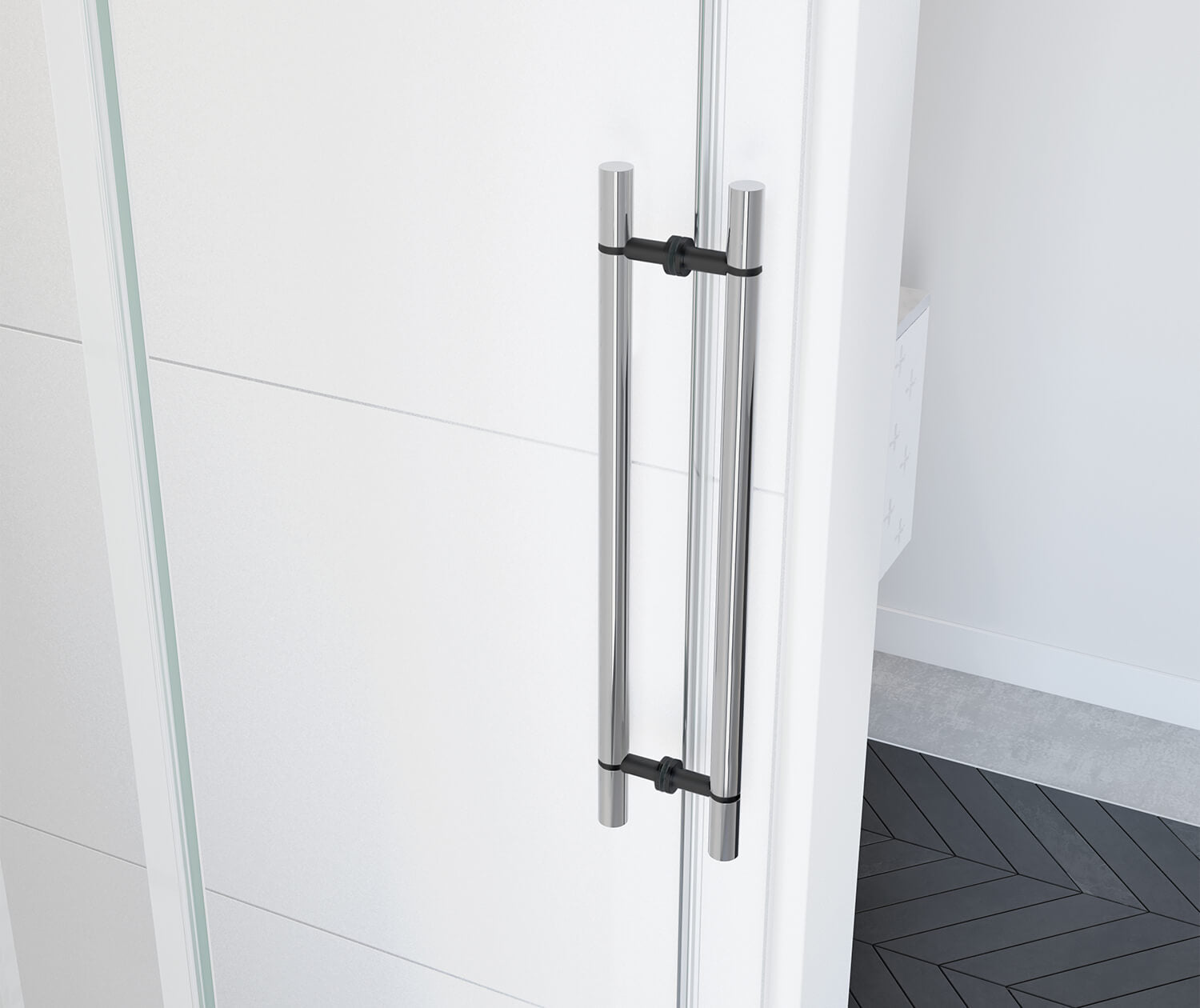 Vela 56 ½-59 x 78 ¾ in. 8mm Sliding Shower Door for Alcove Installation with Clear glass in Chrome and Matte Black - Plumbing Market