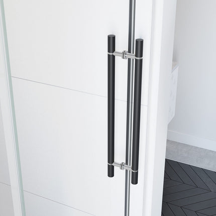 Vela 56 ½-59 x 78 ¾ in. 8mm Sliding Shower Door for Alcove Installation with Clear glass in Matte Black and Chrome - Plumbing Market