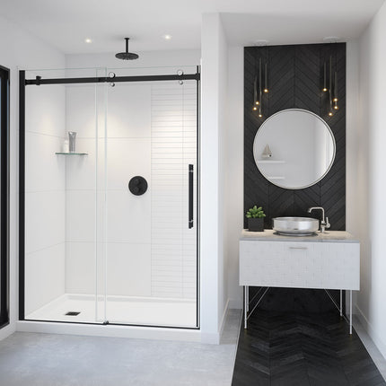 Vela 56 ½-59 x 78 ¾ in. 8mm Sliding Shower Door for Alcove Installation with Clear glass in Matte Black and Chrome - Plumbing Market