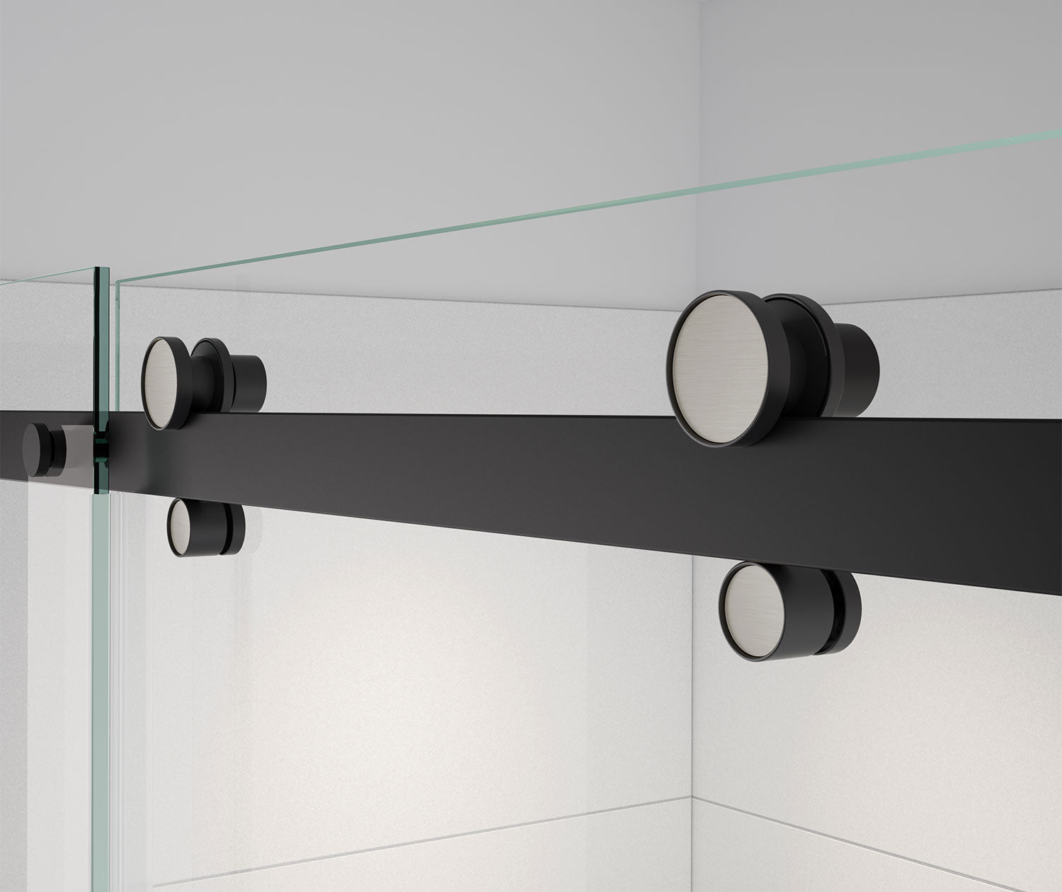 Vela 56 ½-59 x 78 ¾ in. 8mm Sliding Shower Door for Alcove Installation with Clear glass in Matte Black and Brushed Nickel - Plumbing Market
