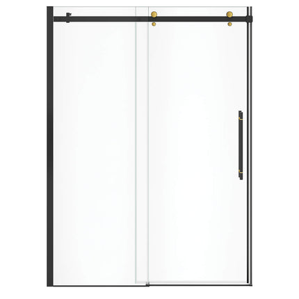 Vela 56 ½-59 x 78 ¾ in. 8mm Sliding Shower Door for Alcove Installation with Clear glass in Matte Black and Brushed Gold - Plumbing Market