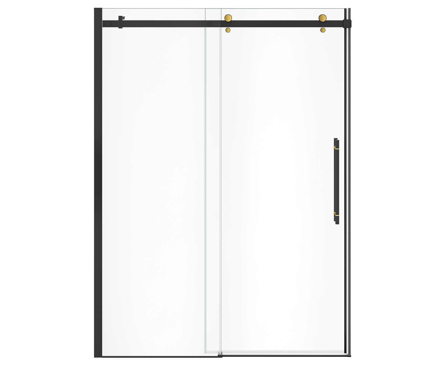 Vela 56 ½-59 x 78 ¾ in. 8mm Sliding Shower Door for Alcove Installation with Clear glass in Matte Black and Brushed Gold - Plumbing Market