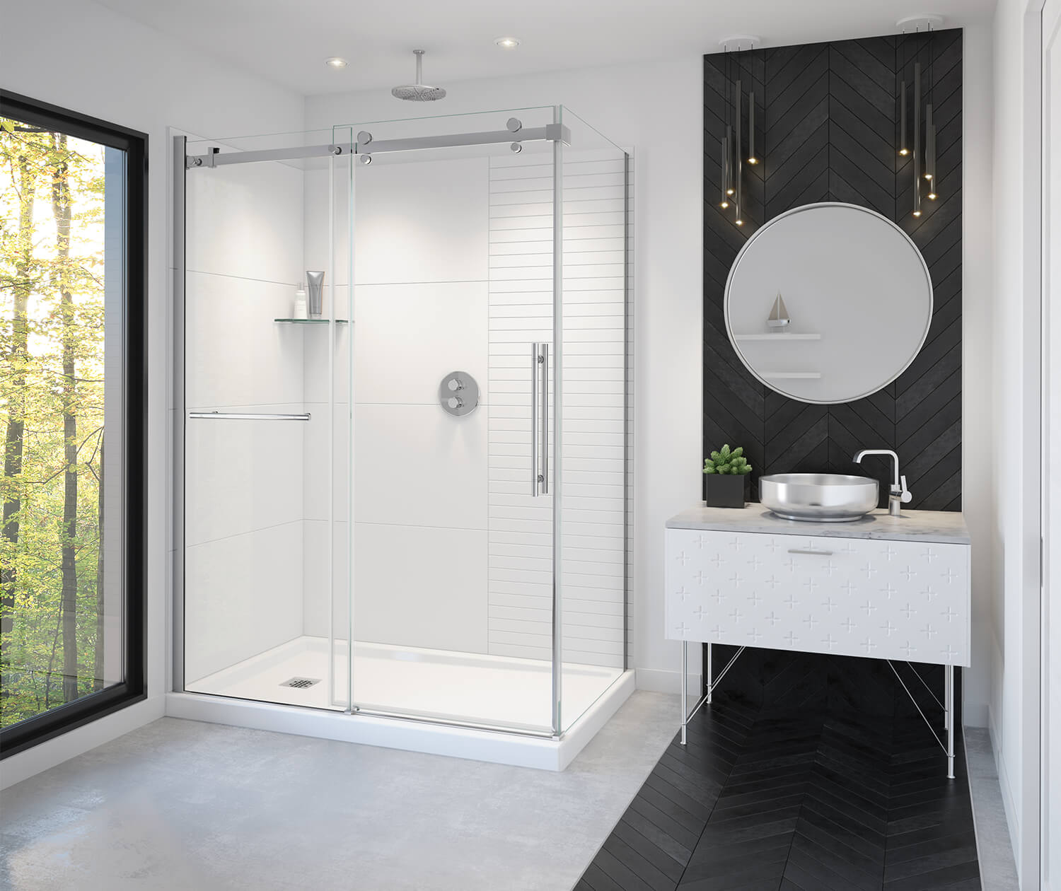 Vela 56 ½-59 x 78 ¾ in. 8mm Sliding Shower Door with Towel Bar for Alcove Installation with Clear glass in Chrome - Plumbing Market