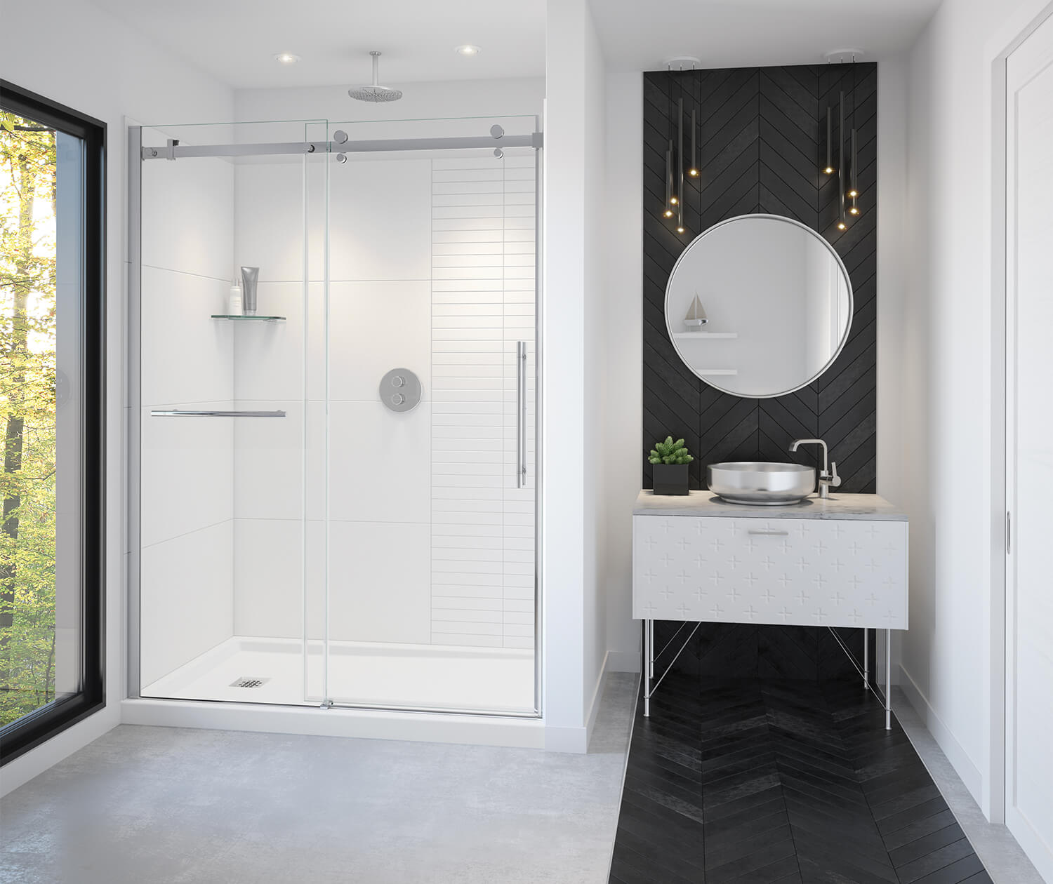 Vela 56 ½-59 x 78 ¾ in. 8mm Sliding Shower Door with Towel Bar for Alcove Installation with Clear glass in Chrome - Plumbing Market