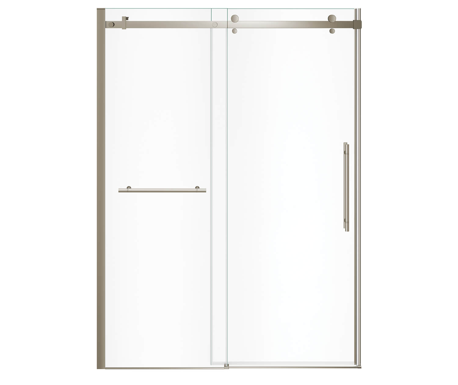 Vela 56 ½-59 x 78 ¾ in. 8mm Sliding Shower Door with Towel Bar for Alcove Installation with Clear glass in Brushed Nickel - Plumbing Market