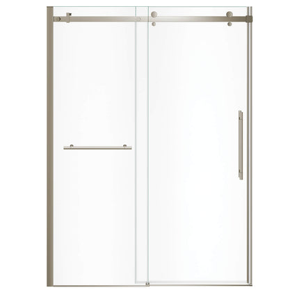 Vela 56 ½-59 x 78 ¾ in. 8mm Sliding Shower Door with Towel Bar for Alcove Installation with Clear glass in Brushed Nickel - Plumbing Market