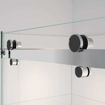 Vela 56 ½-59 x 78 ¾ in. 8mm Sliding Shower Door with Towel Bar for Alcove Installation with Clear glass in Chrome and Matte Black - Plumbing Market