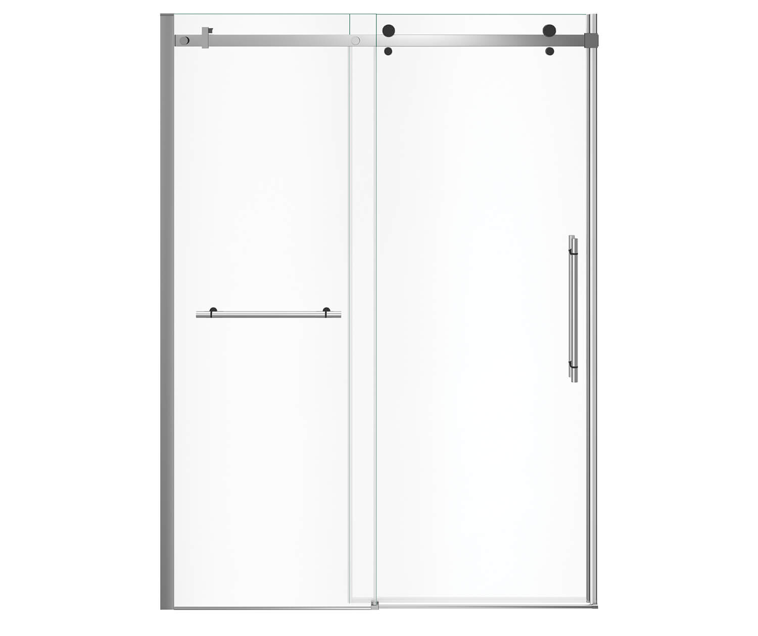 Vela 56 ½-59 x 78 ¾ in. 8mm Sliding Shower Door with Towel Bar for Alcove Installation with Clear glass in Chrome and Matte Black - Plumbing Market