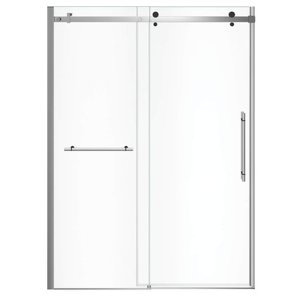 Vela 56 ½-59 x 78 ¾ in. 8mm Sliding Shower Door with Towel Bar for Alcove Installation with Clear glass in Chrome and Matte Black - Plumbing Market