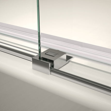 Vela 56 ½-59 x 78 ¾ in. 8mm Sliding Shower Door with Towel Bar for Alcove Installation with Clear glass in Chrome and Matte Black - Plumbing Market