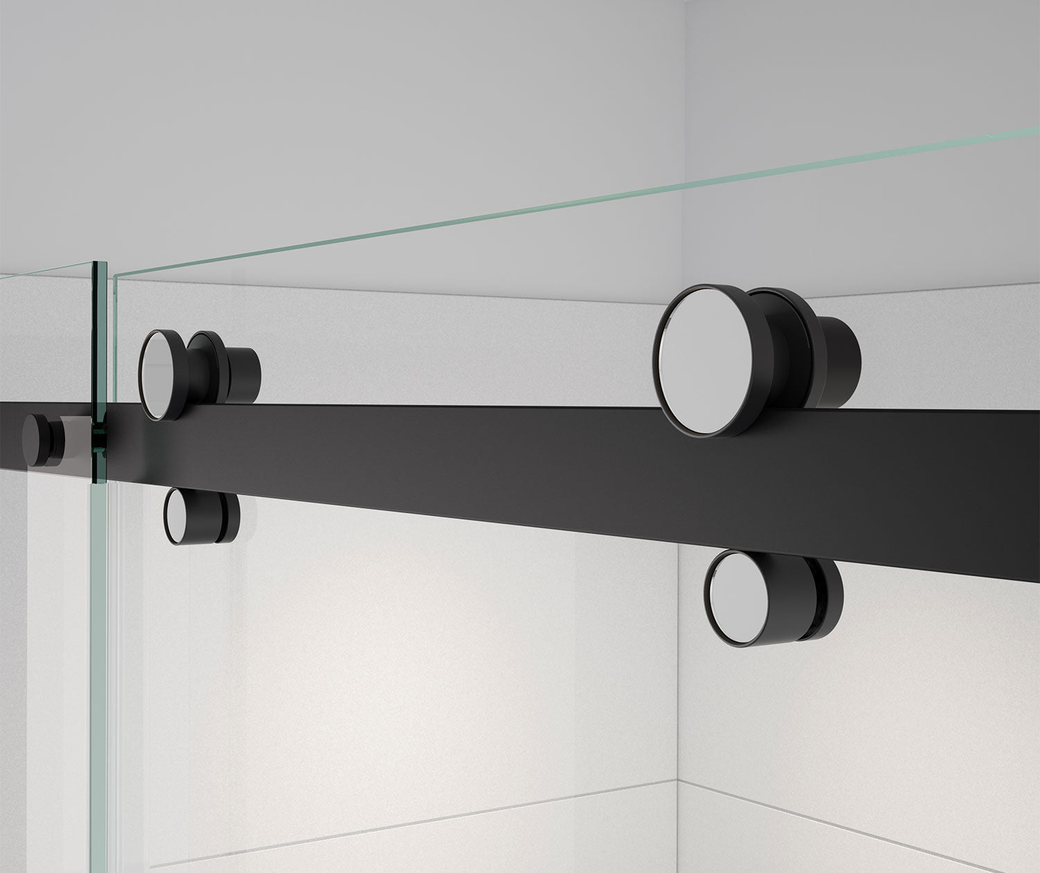 Vela 56 ½-59 x 78 ¾ in. 8mm Sliding Shower Door with Towel Bar for Alcove Installation with Clear glass in Matte Black and Chrome - Plumbing Market