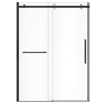 Vela 56 ½-59 x 78 ¾ in. 8mm Sliding Shower Door with Towel Bar for Alcove Installation with Clear glass in Matte Black and Chrome - Plumbing Market