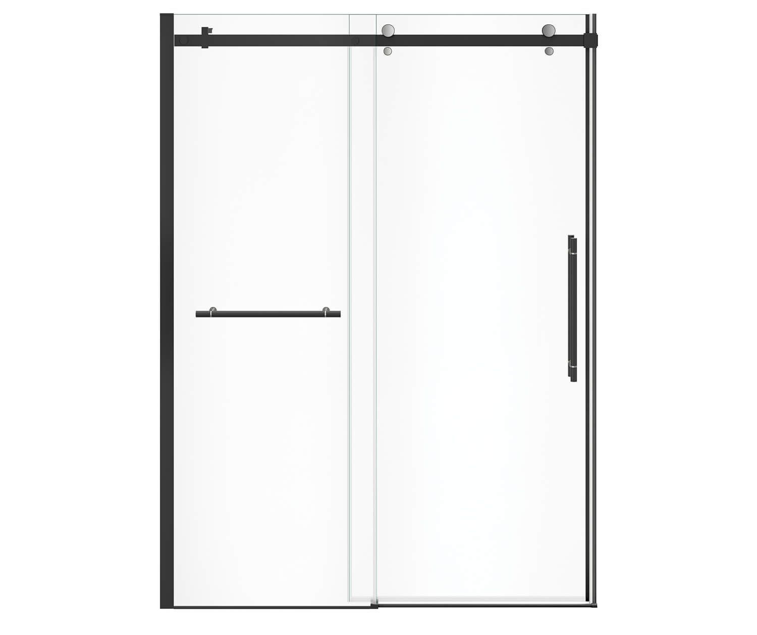 Vela 56 ½-59 x 78 ¾ in. 8mm Sliding Shower Door with Towel Bar for Alcove Installation with Clear glass in Matte Black and Chrome - Plumbing Market