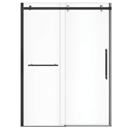 Vela 56 ½-59 x 78 ¾ in. 8mm Sliding Shower Door with Towel Bar for Alcove Installation with Clear glass in Matte Black and Brushed Nickel - Plumbing Market