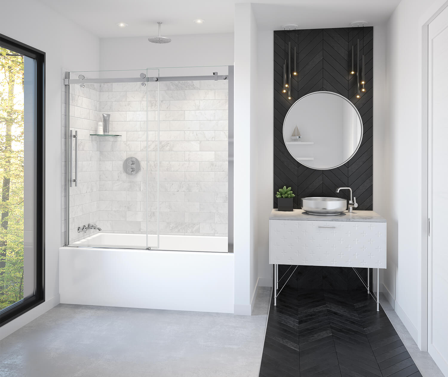 Vela 56 ½-59 x 59 in. 8 mm Sliding Tub Door for Alcove Installation with Clear glass in Chrome - Plumbing Market