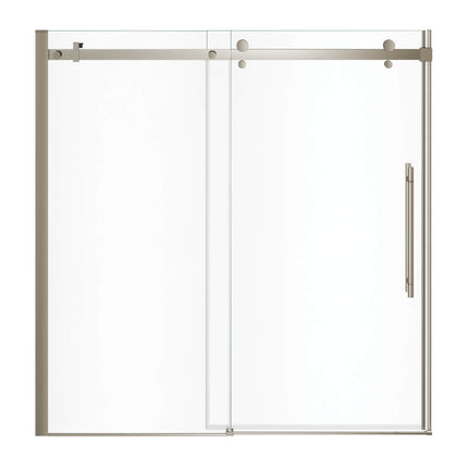 Vela 56 ½-59 x 59 in. 8 mm Sliding Tub Door for Alcove Installation with Clear glass in Brushed Nickel - Plumbing Market