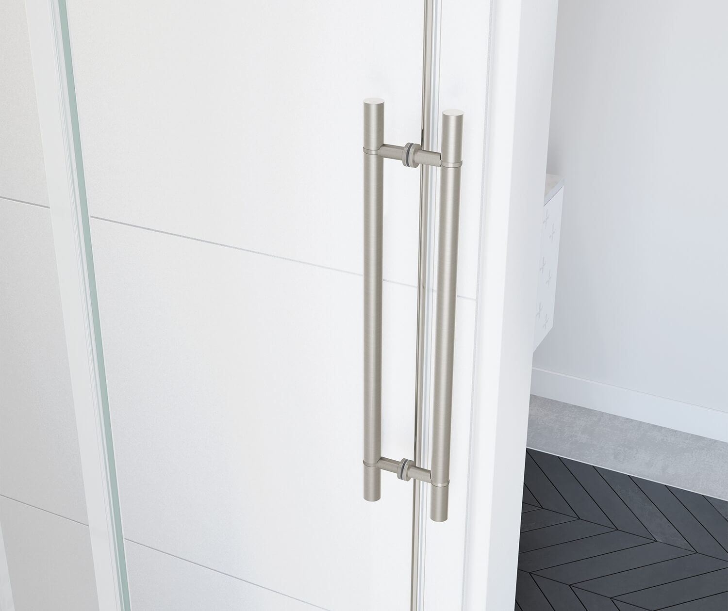 Vela 56 ½-59 x 59 in. 8 mm Sliding Tub Door for Alcove Installation with Clear glass in Brushed Nickel - Plumbing Market
