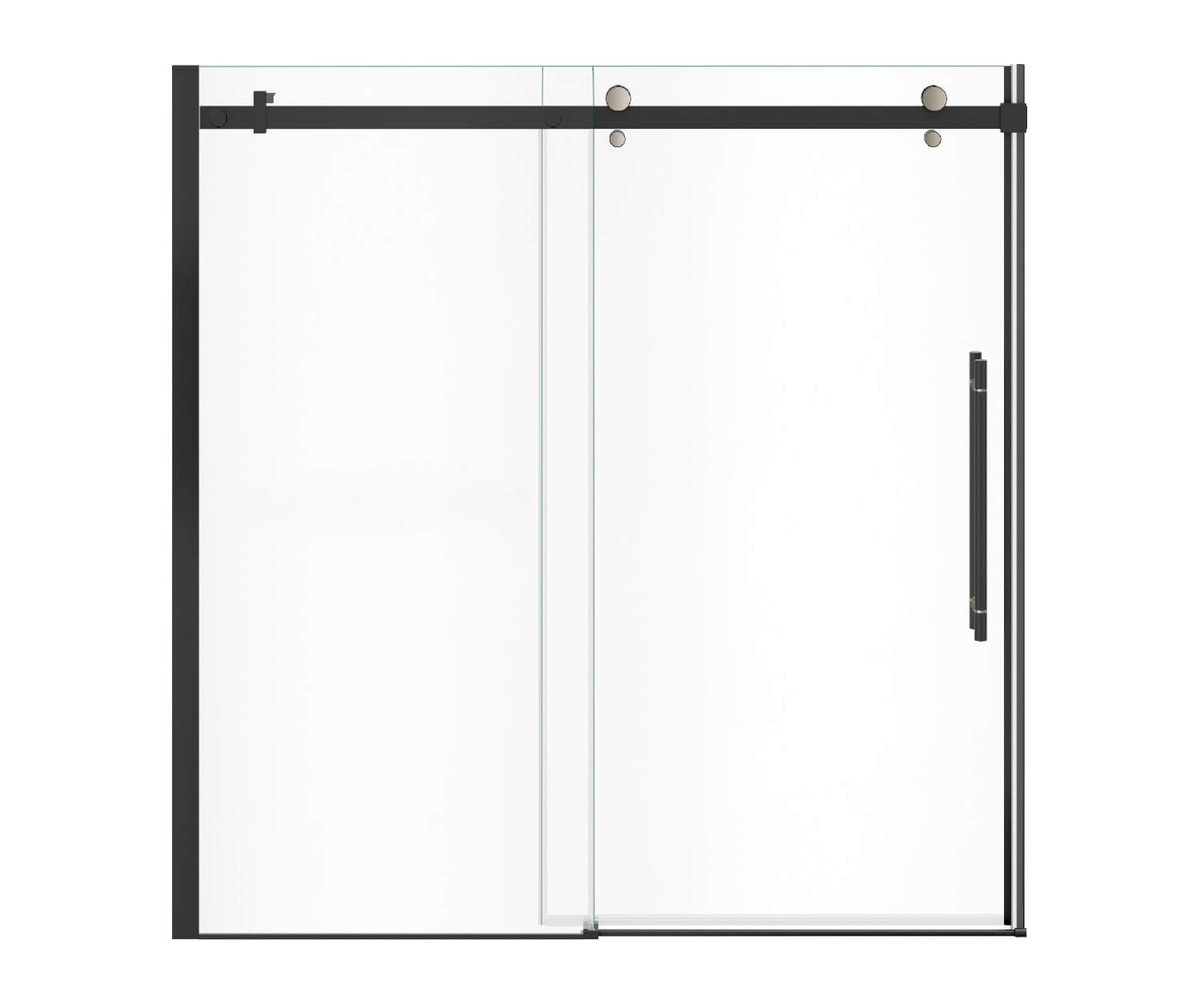 Vela 56 ½-59 x 59 in. 8 mm Sliding Tub Door for Alcove Installation with Clear glass in Matte Black and Brushed Nickel - Plumbing Market