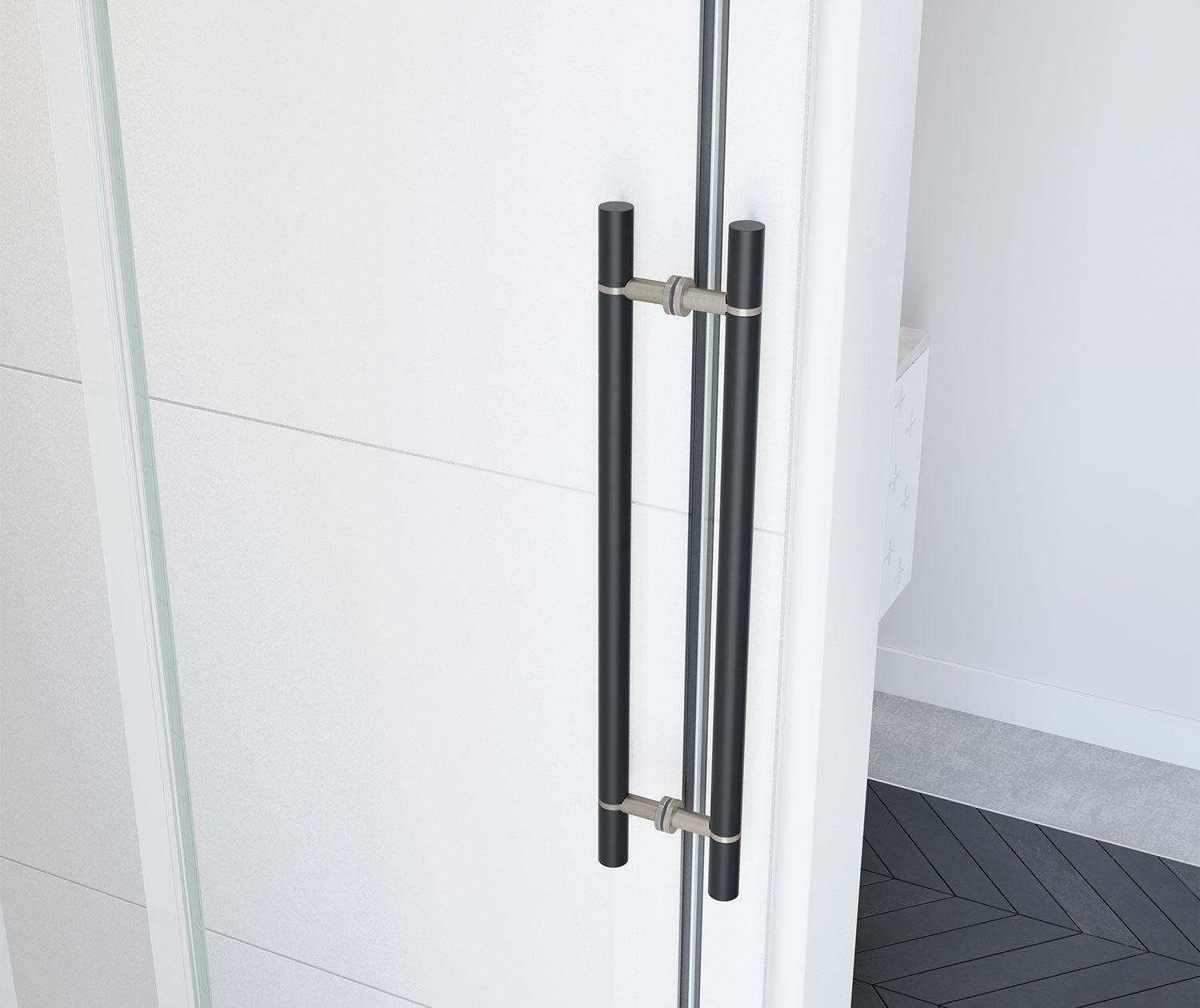 Vela 56 ½-59 x 59 in. 8 mm Sliding Tub Door for Alcove Installation with Clear glass in Matte Black and Brushed Nickel - Plumbing Market