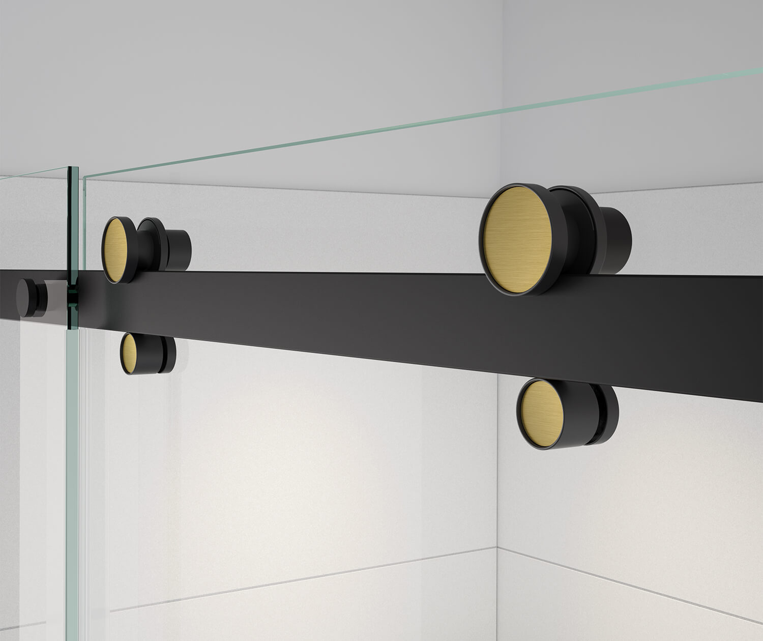 Vela 56 ½-59 x 59 in. 8 mm Sliding Tub Door for Alcove Installation with Clear glass in Matte Black and Brushed Gold - Plumbing Market