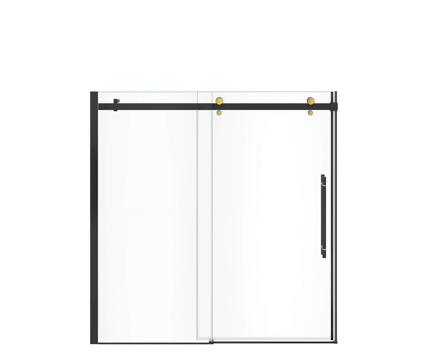 Vela 56 ½-59 x 59 in. 8 mm Sliding Tub Door for Alcove Installation with Clear glass in Matte Black and Brushed Gold - Plumbing Market