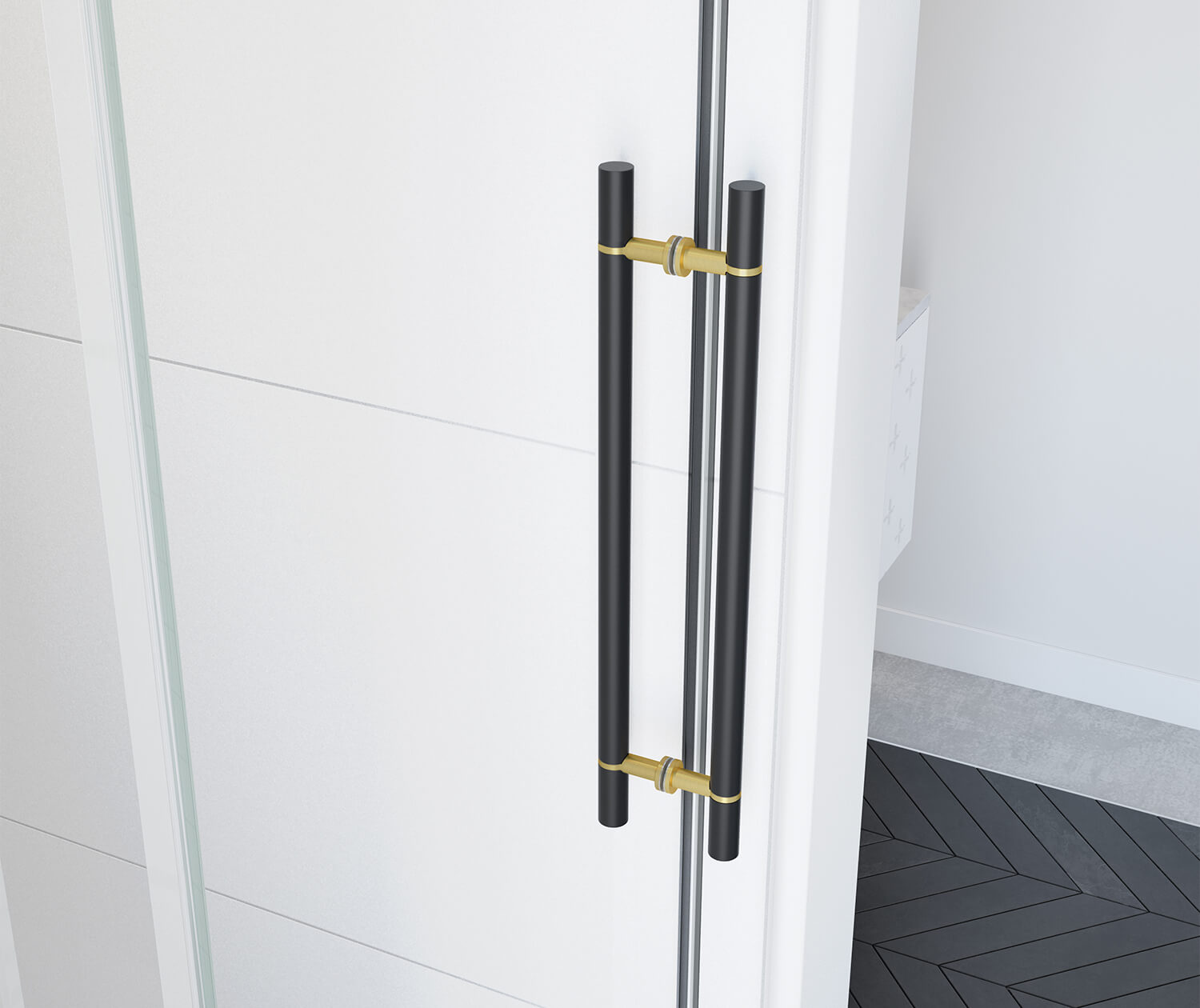 Vela 56 ½-59 x 59 in. 8 mm Sliding Tub Door for Alcove Installation with Clear glass in Matte Black and Brushed Gold - Plumbing Market