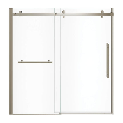 Vela 56 ½-59 x 59 in. 8 mm Sliding Tub Door with Towel Bar for Alcove Installation with Clear glass in Brushed Nickel - Plumbing Market