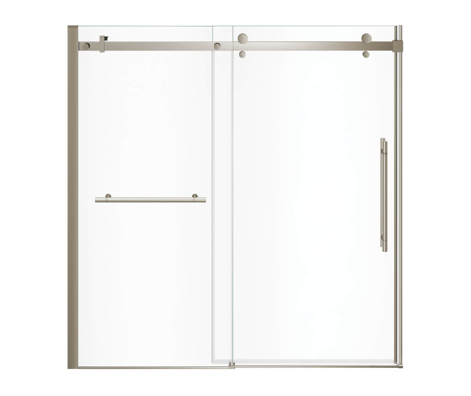 Vela 56 ½-59 x 59 in. 8 mm Sliding Tub Door with Towel Bar for Alcove Installation with Clear glass in Brushed Nickel - Plumbing Market