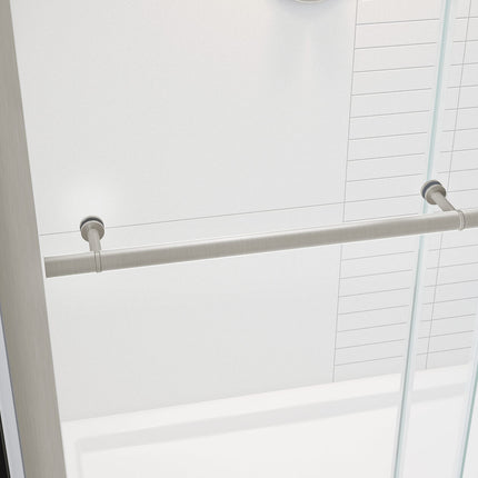 Vela 56 ½-59 x 59 in. 8 mm Sliding Tub Door with Towel Bar for Alcove Installation with Clear glass in Brushed Nickel - Plumbing Market