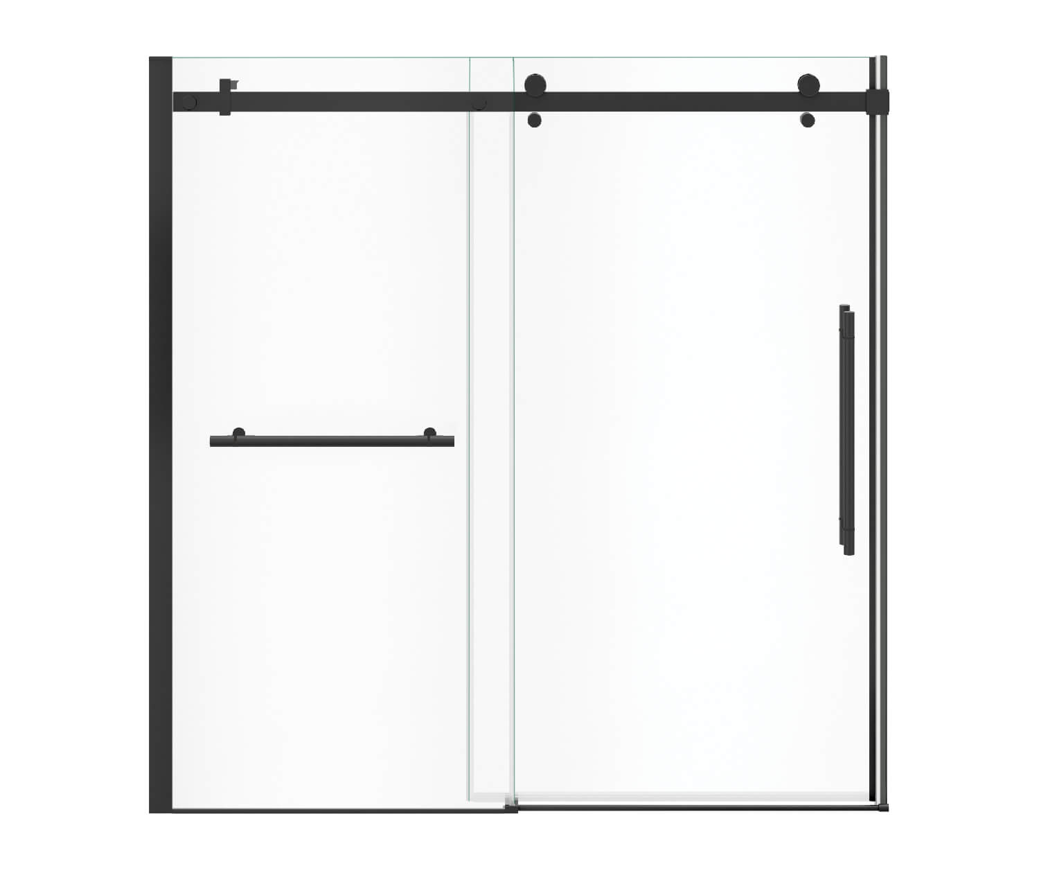 Vela 56 ½-59 x 59 in. 8 mm Sliding Tub Door with Towel Bar for Alcove Installation with Clear glass in Matte Black - Plumbing Market