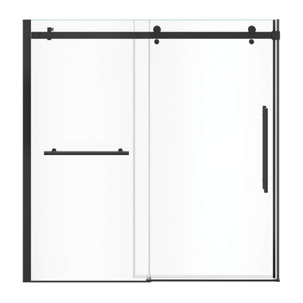 Vela 56 ½-59 x 59 in. 8 mm Sliding Tub Door with Towel Bar for Alcove Installation with Clear glass in Matte Black - Plumbing Market