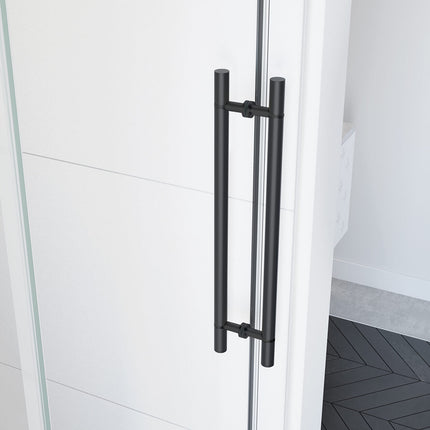 Vela 56 ½-59 x 59 in. 8 mm Sliding Tub Door with Towel Bar for Alcove Installation with Clear glass in Matte Black - Plumbing Market