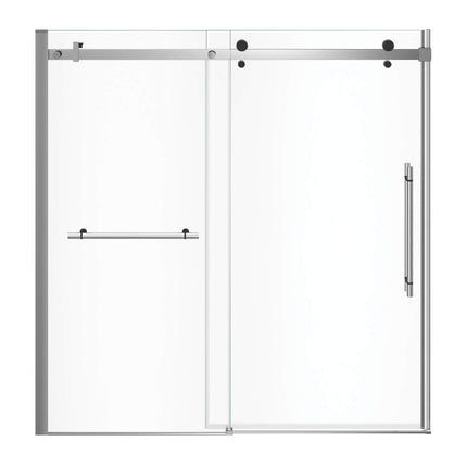 Vela 56 ½-59 x 59 in. 8 mm Sliding Tub Door with Towel Bar for Alcove Installation with Clear glass in Chrome and Matte Black - Plumbing Market