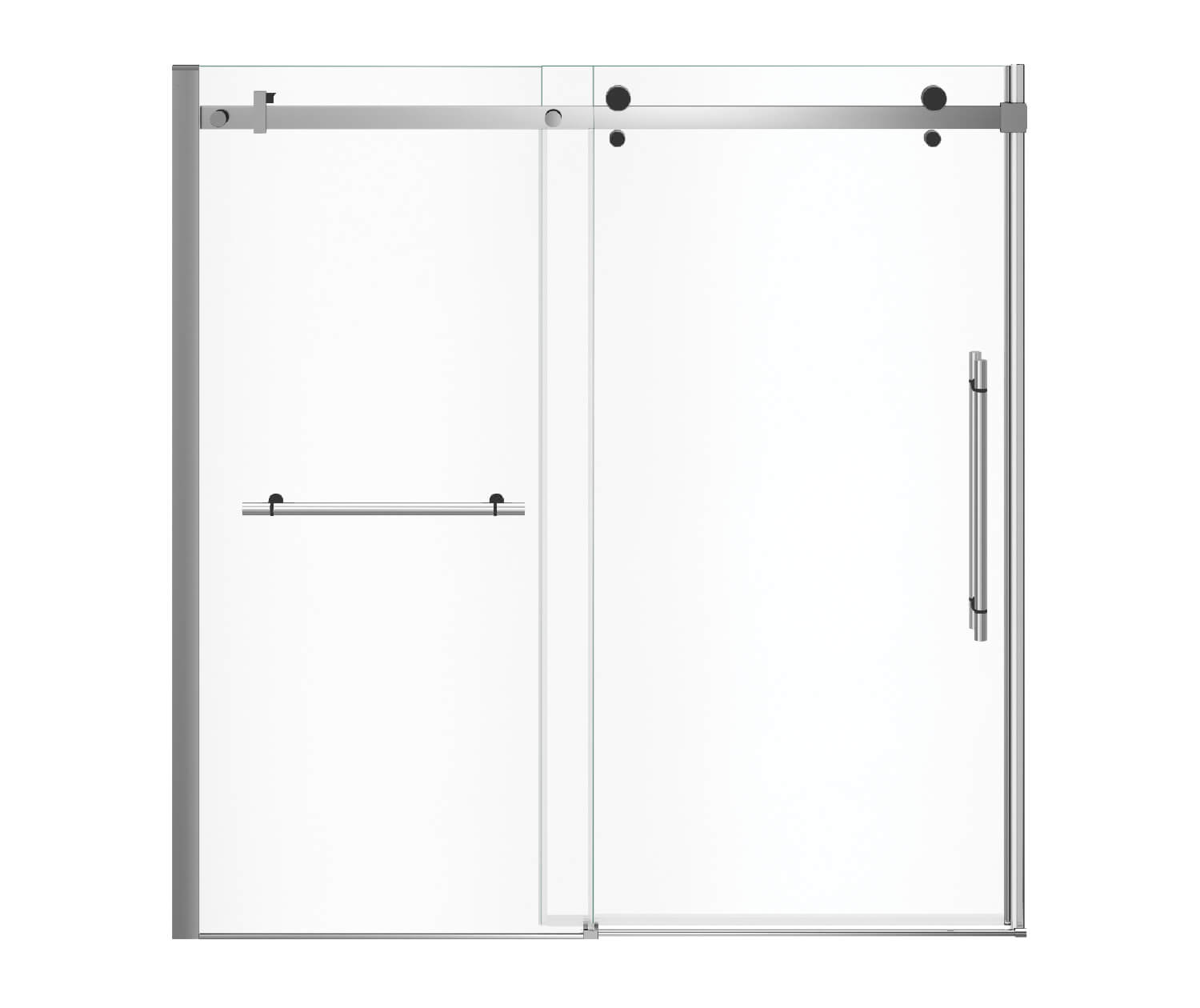 Vela 56 ½-59 x 59 in. 8 mm Sliding Tub Door with Towel Bar for Alcove Installation with Clear glass in Chrome and Matte Black - Plumbing Market