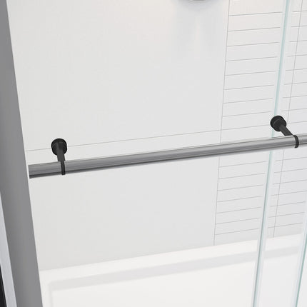 Vela 56 ½-59 x 59 in. 8 mm Sliding Tub Door with Towel Bar for Alcove Installation with Clear glass in Chrome and Matte Black - Plumbing Market