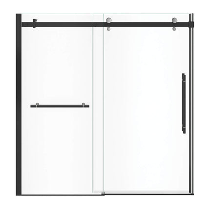 Vela 56 ½-59 x 59 in. 8 mm Sliding Tub Door with Towel Bar for Alcove Installation with Clear glass in Matte Black and Chrome - Plumbing Market