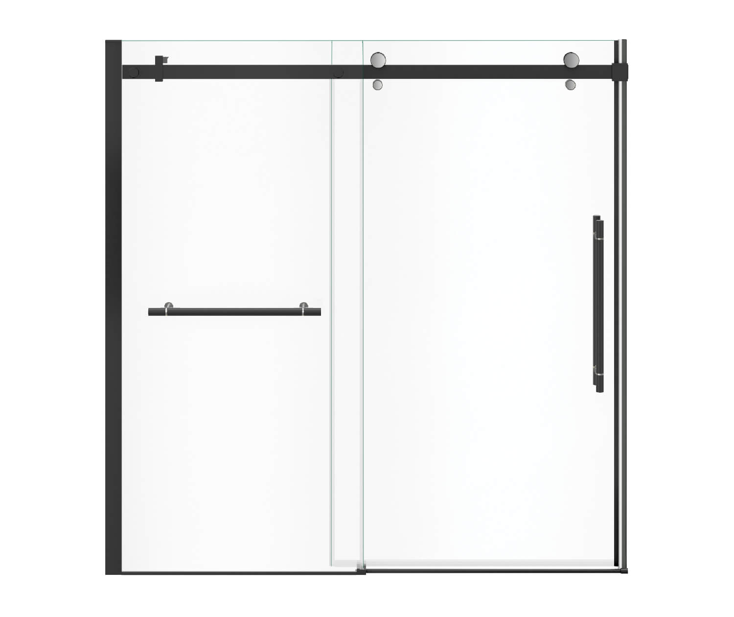 Vela 56 ½-59 x 59 in. 8 mm Sliding Tub Door with Towel Bar for Alcove Installation with Clear glass in Matte Black and Chrome - Plumbing Market