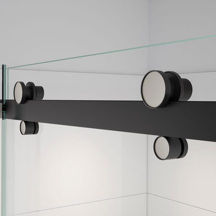 Vela 56 ½-59 x 59 in. 8 mm Sliding Tub Door with Towel Bar for Alcove Installation with Clear glass in Matte Black and Brushed Nickel - Plumbing Market