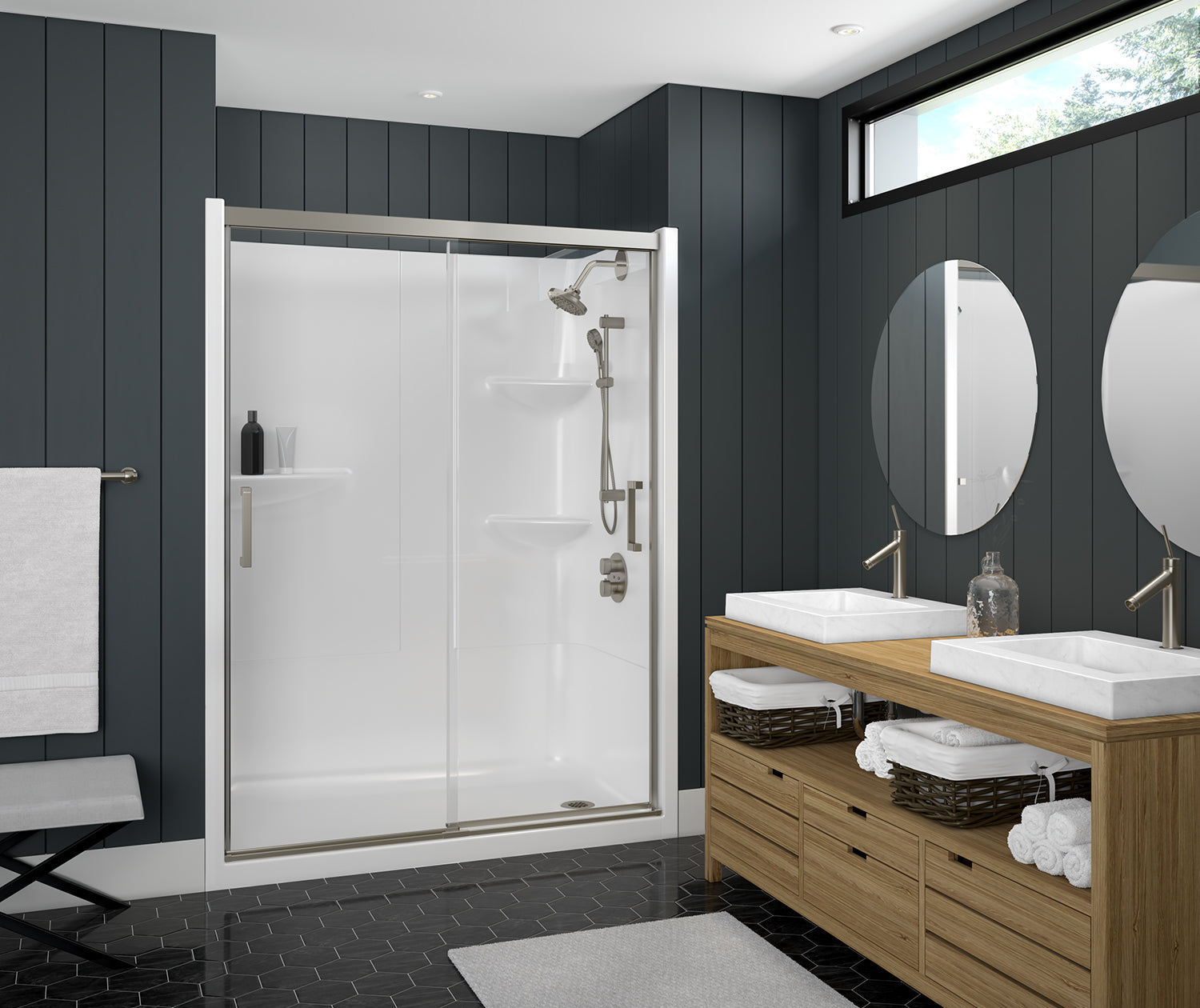 Incognito 74 51-54 x 74 in. 8mm Bypass Shower Door for Alcove Installation with Clear glass in Brushed Nickel - Plumbing Market
