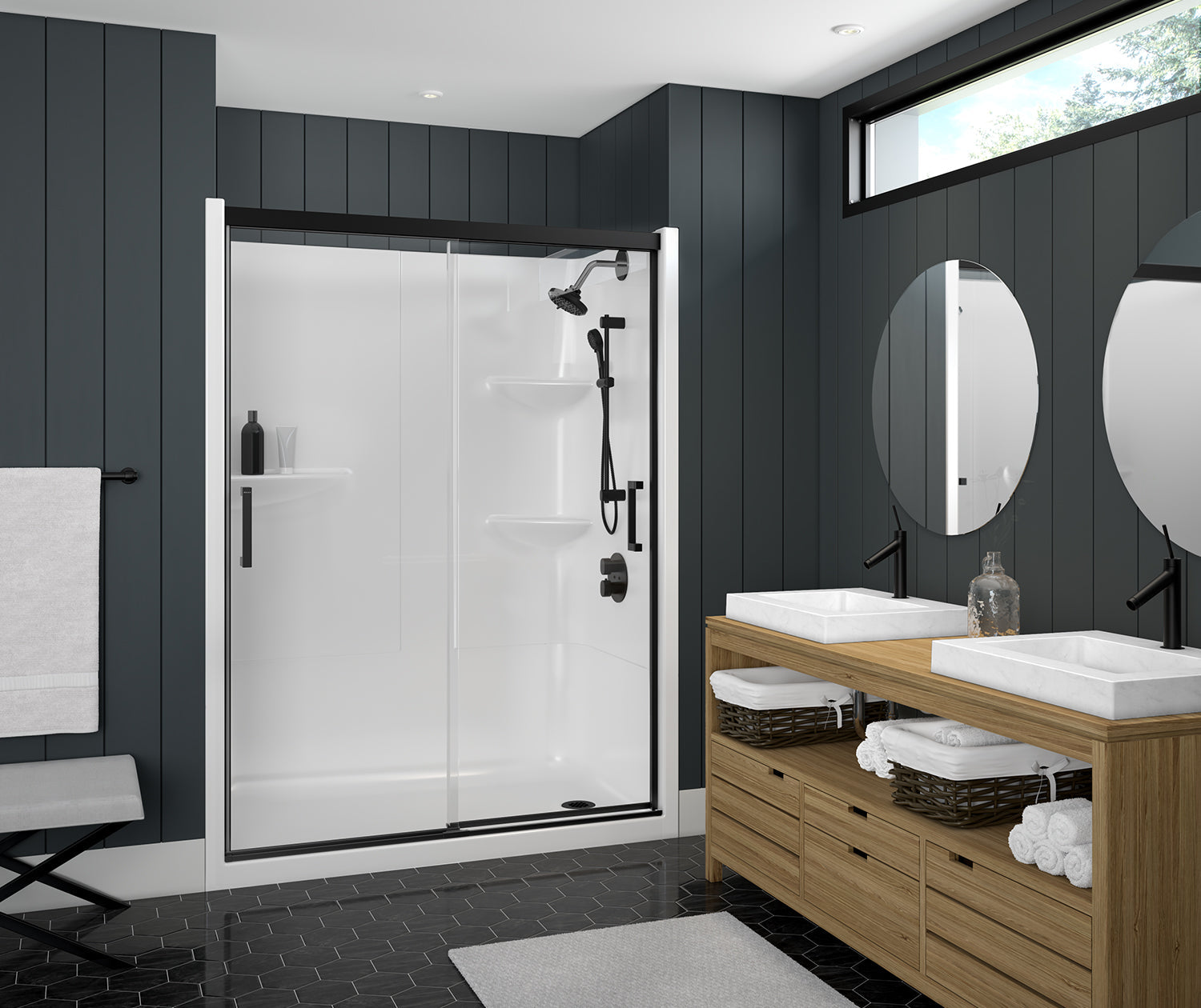 Incognito 74 51-54 x 74 in. 8mm Bypass Shower Door for Alcove Installation with Clear glass in Matte Black - Plumbing Market