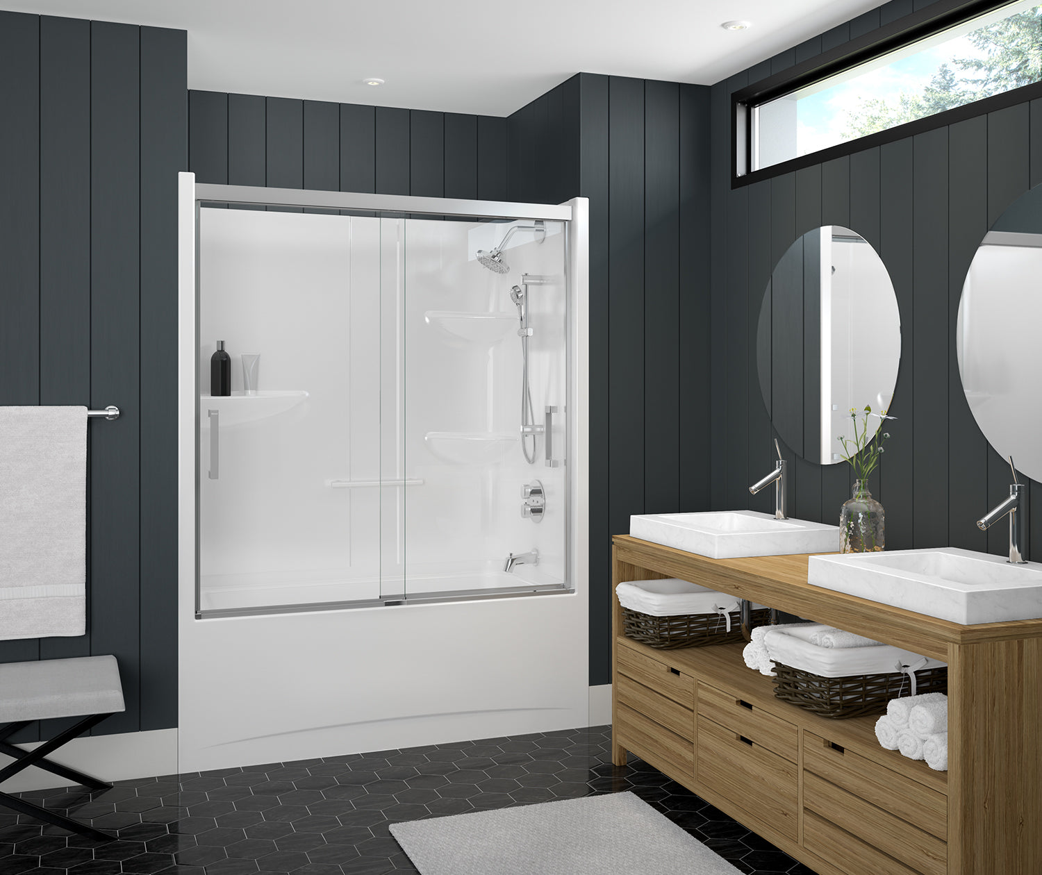 Incognito 57 51-54 x 56 ¾ in. 8mm Bypass Tub Door for Alcove Installation with Clear glass in Chrome - Plumbing Market