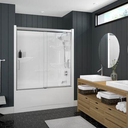 Incognito 57 51-54 x 56 ¾ in. 8mm Bypass Tub Door for Alcove Installation with Clear glass in Chrome - Plumbing Market